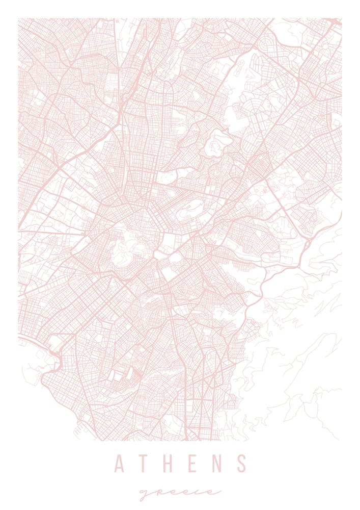 Athens Greece Light Pink Minimal Street Map