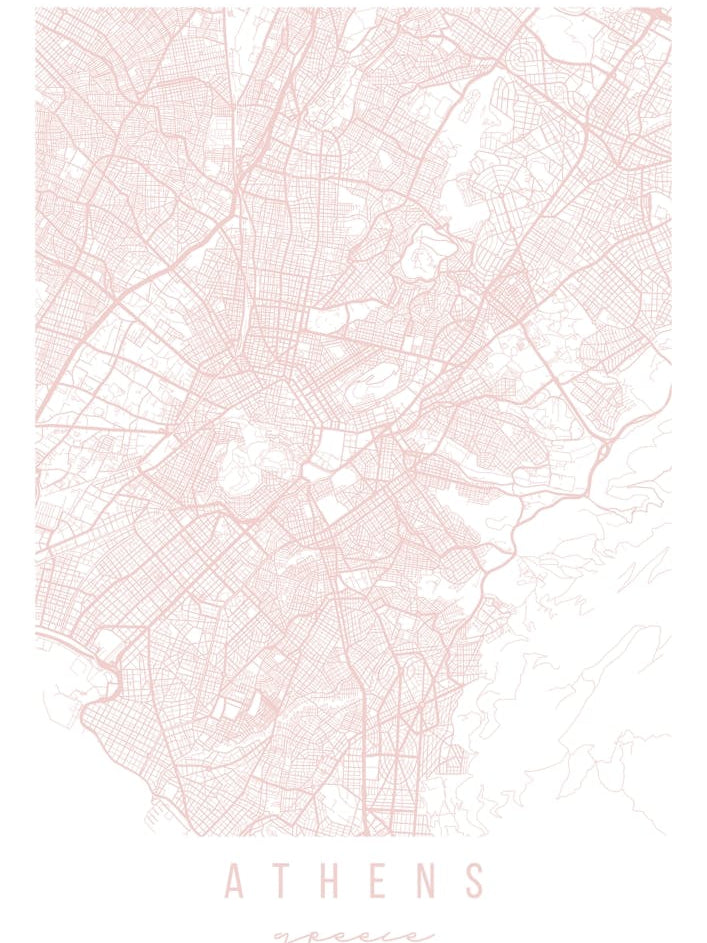 Athens Greece Light Pink Minimal Street Map