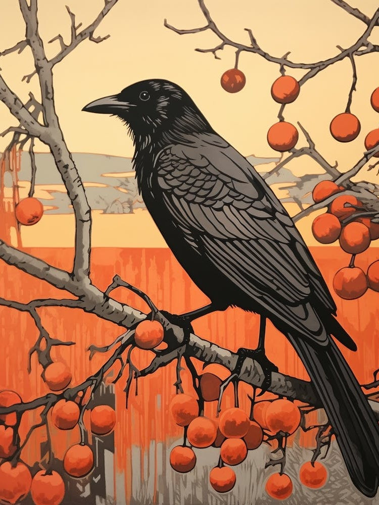 Art Nouveau Birds Poster Crow 1