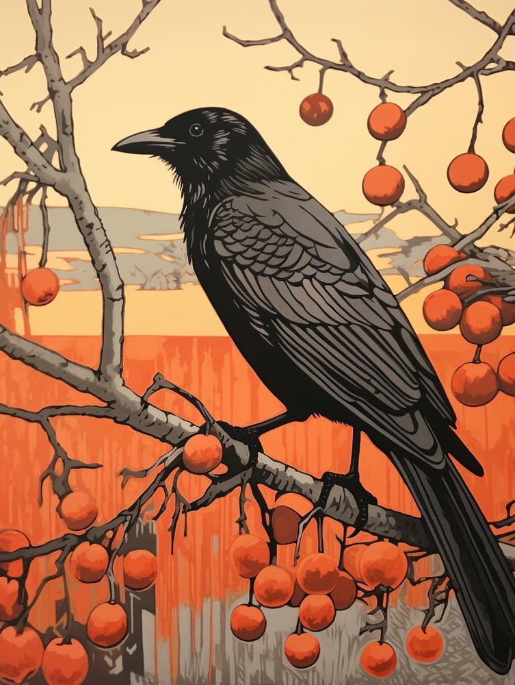 Art Nouveau Birds Poster Crow 1