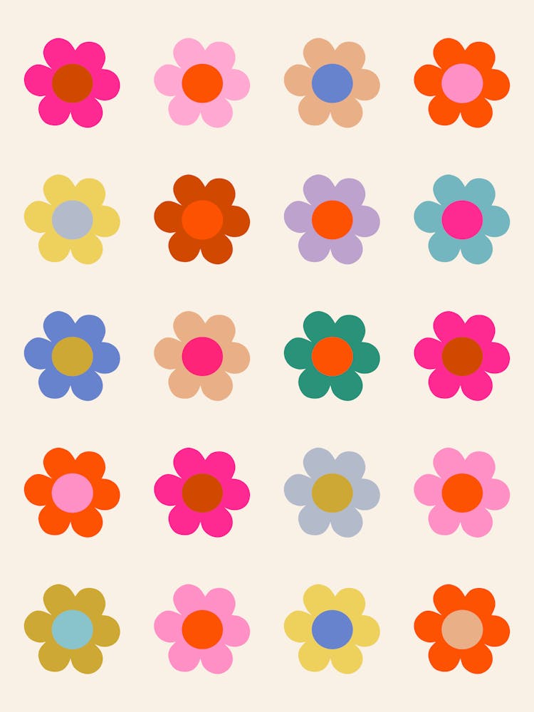 Retro Floral Colorful Flowers