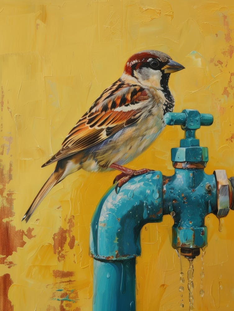 Sparrow On A Faucet