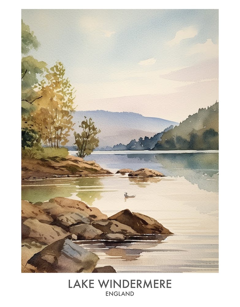 Lake Windermere 1 Aquarell Reiseplakat