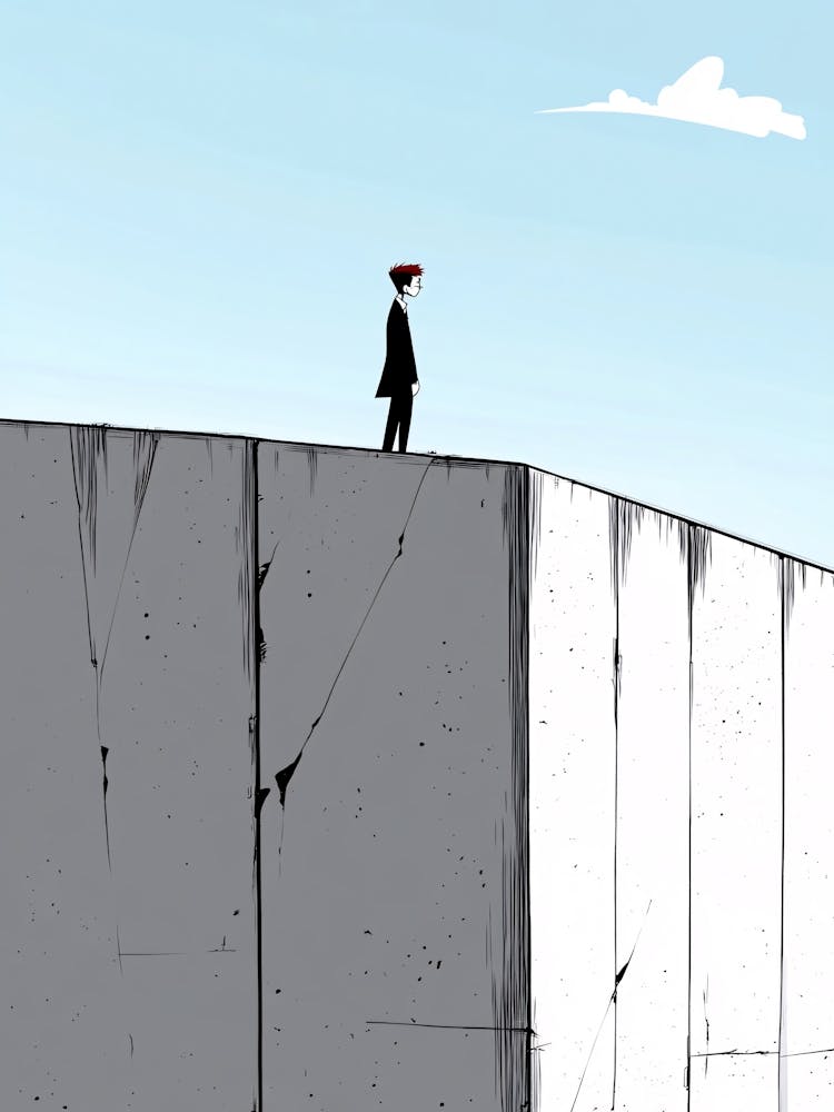 Mann steht auf einer Mauer