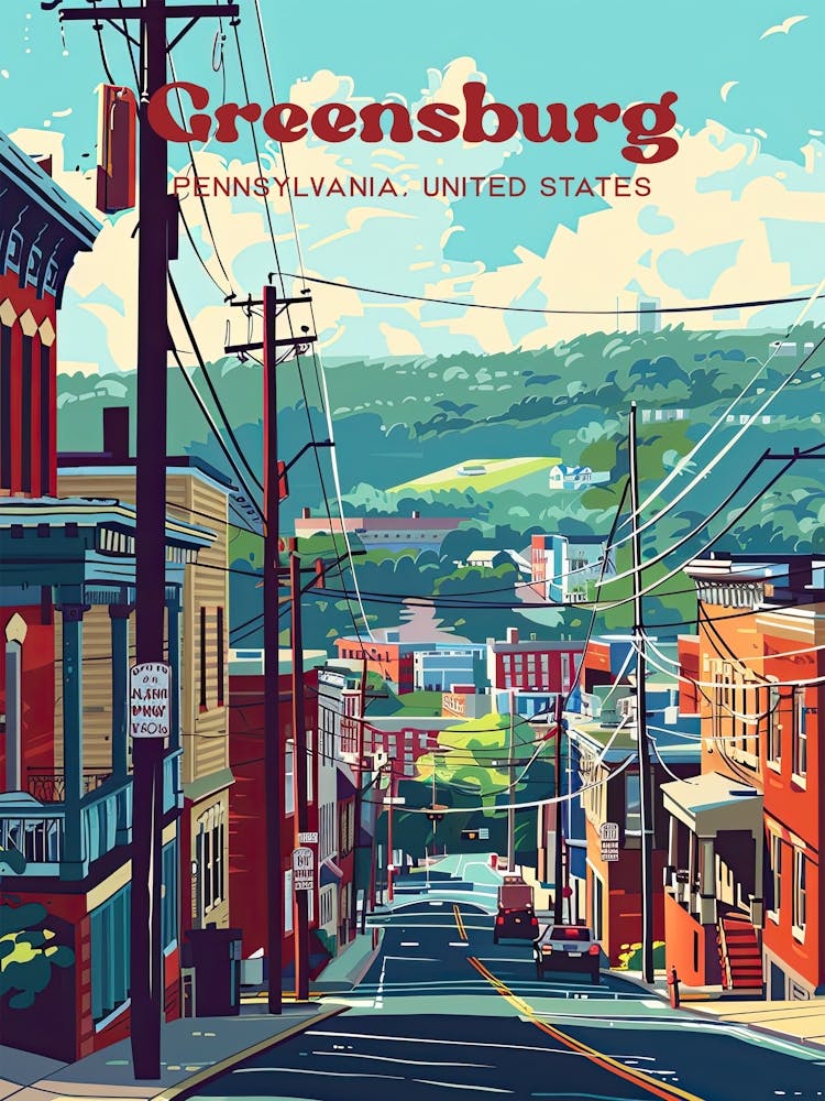 Greensburg Pennsylvania Town Travel Art Illustration