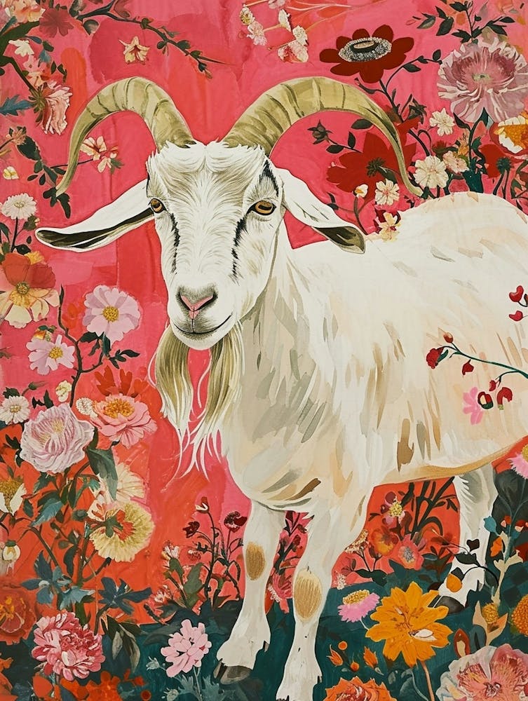 Floral Animal Painting Goat 2