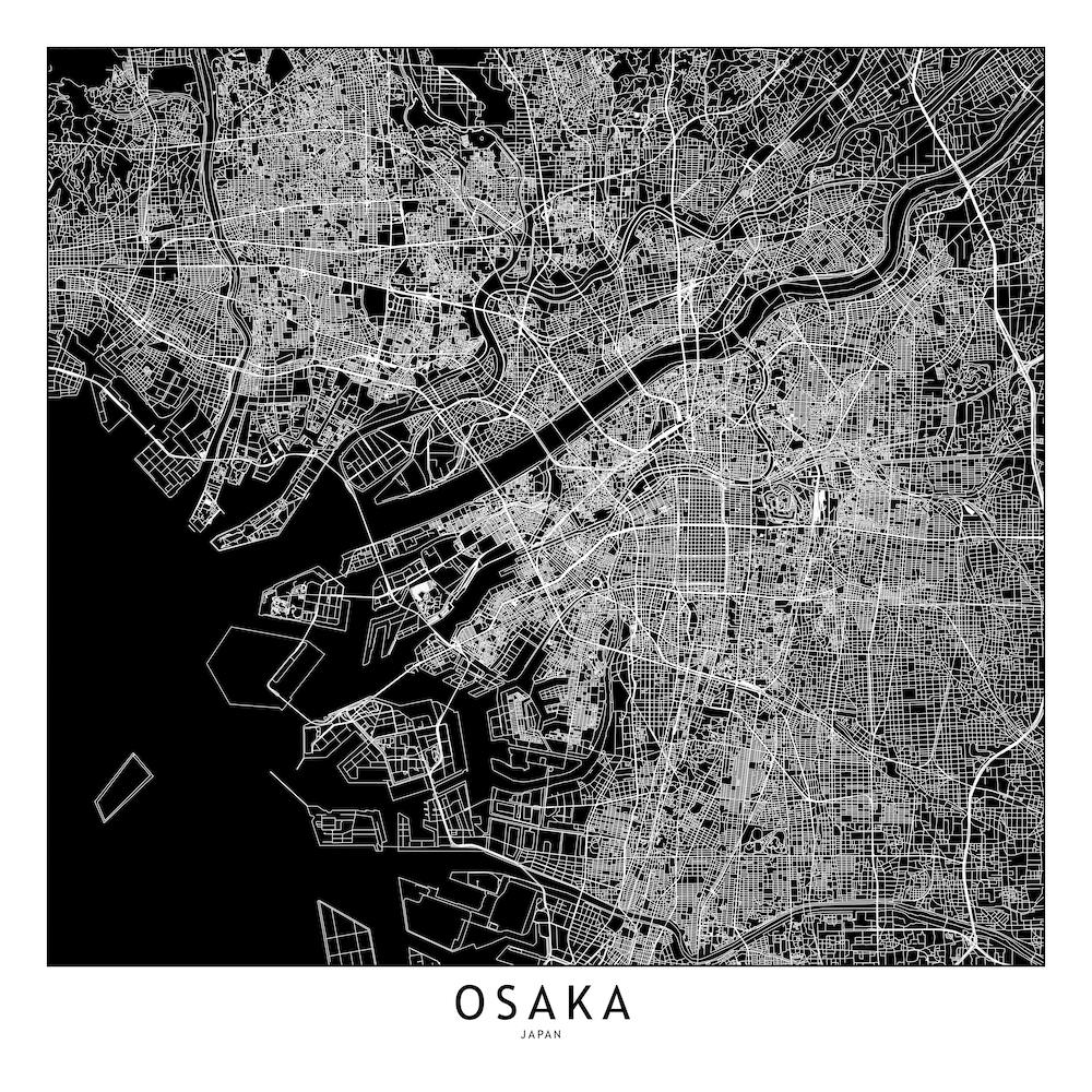 Osaka Black And White Map Square