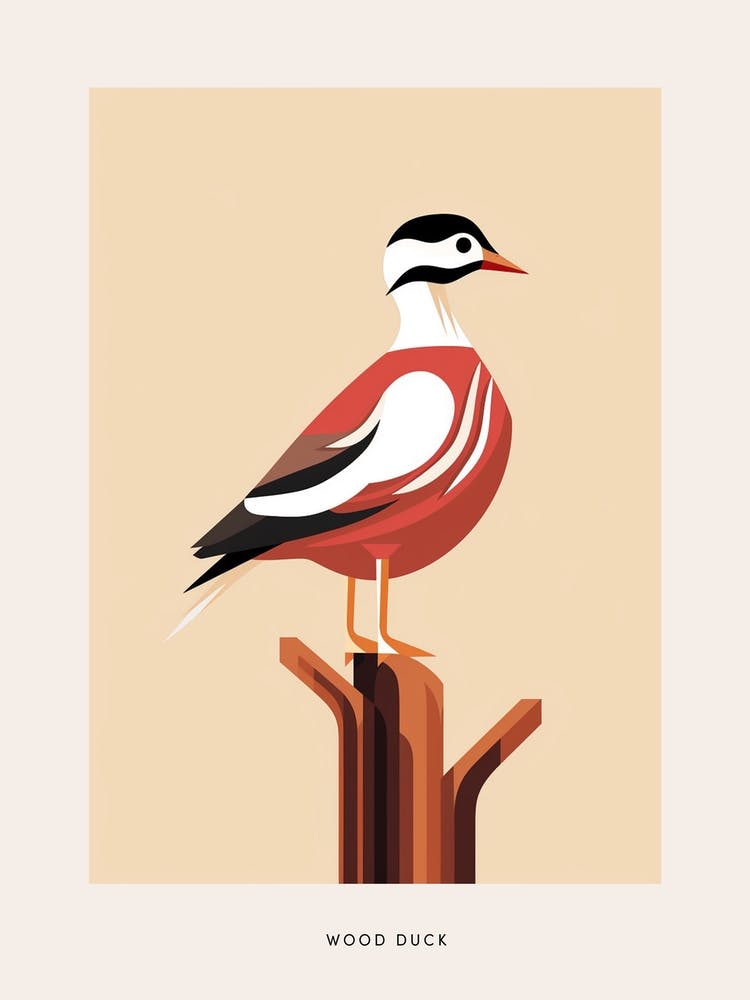 Minimalistische Wood Duck 3 Vogel Poster