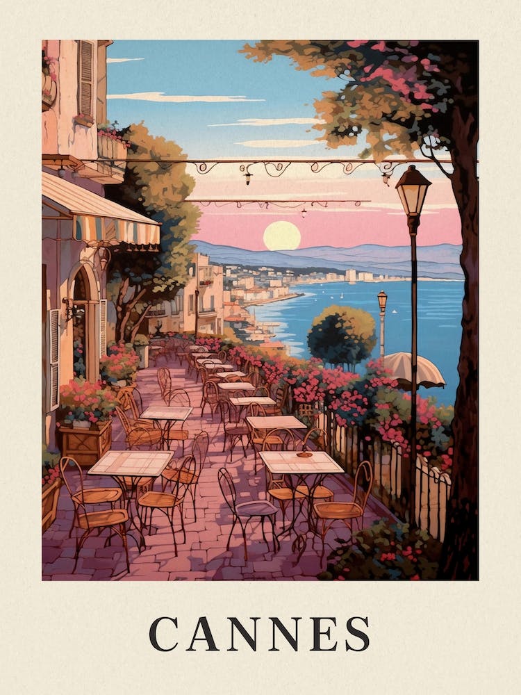 Cannes France 6 Affiche Illustration de Voyage Rose Vintage