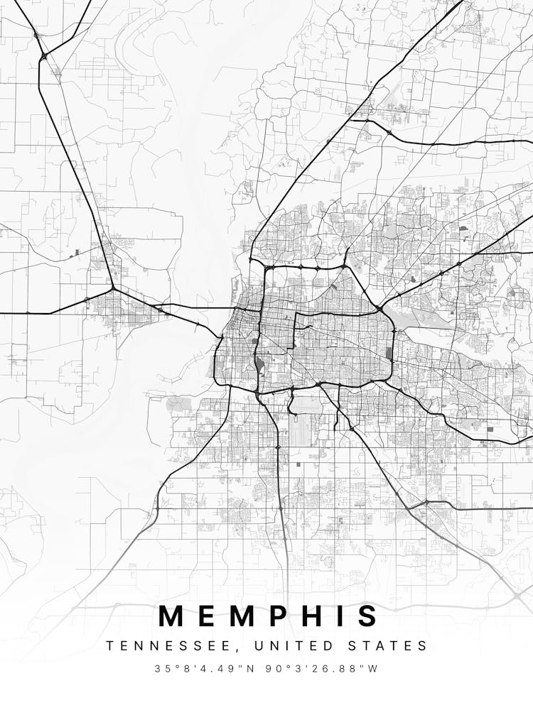 Memphis Tennessee White Map
