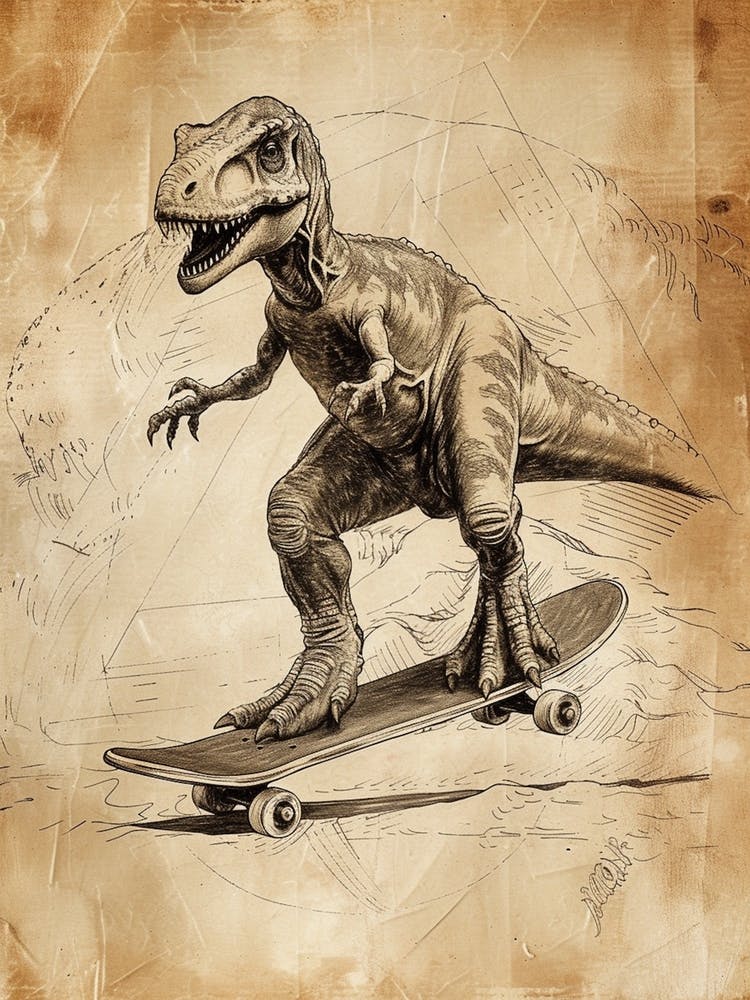 Vintage Heterodontosaurus Dinosaur On A Skateboard 1