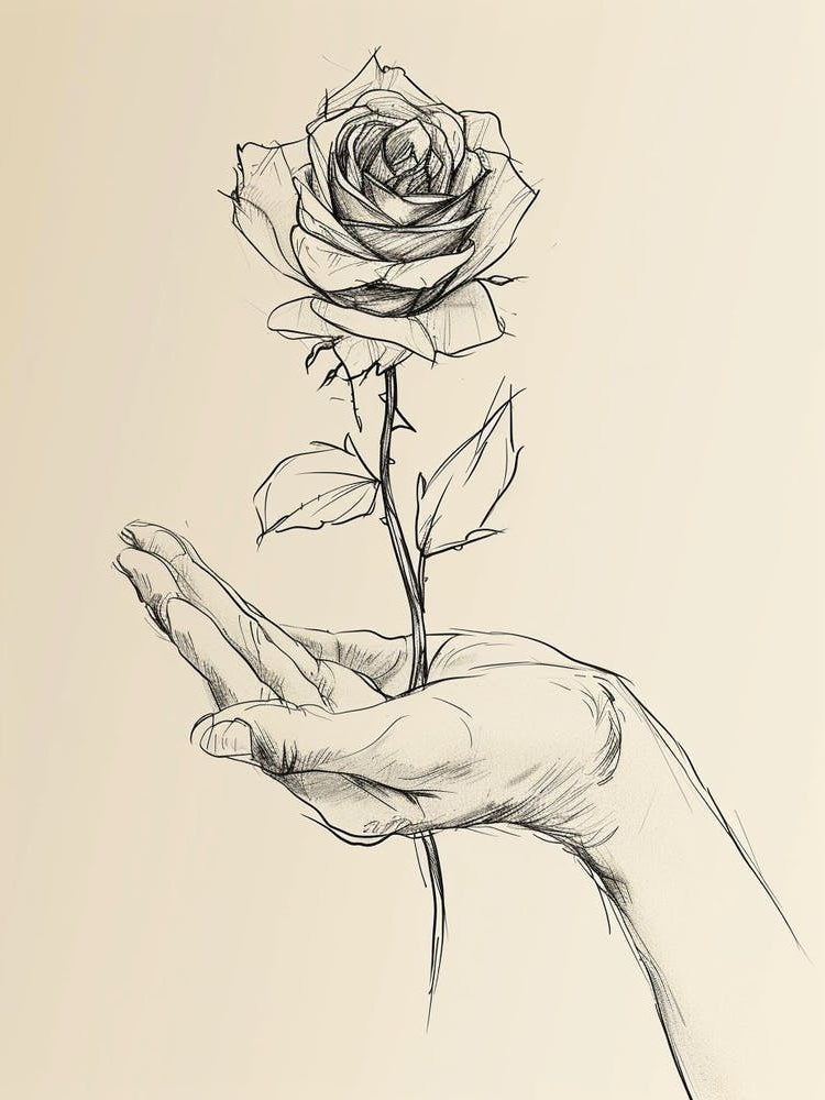 English Rose In Hand Line Drawing 2