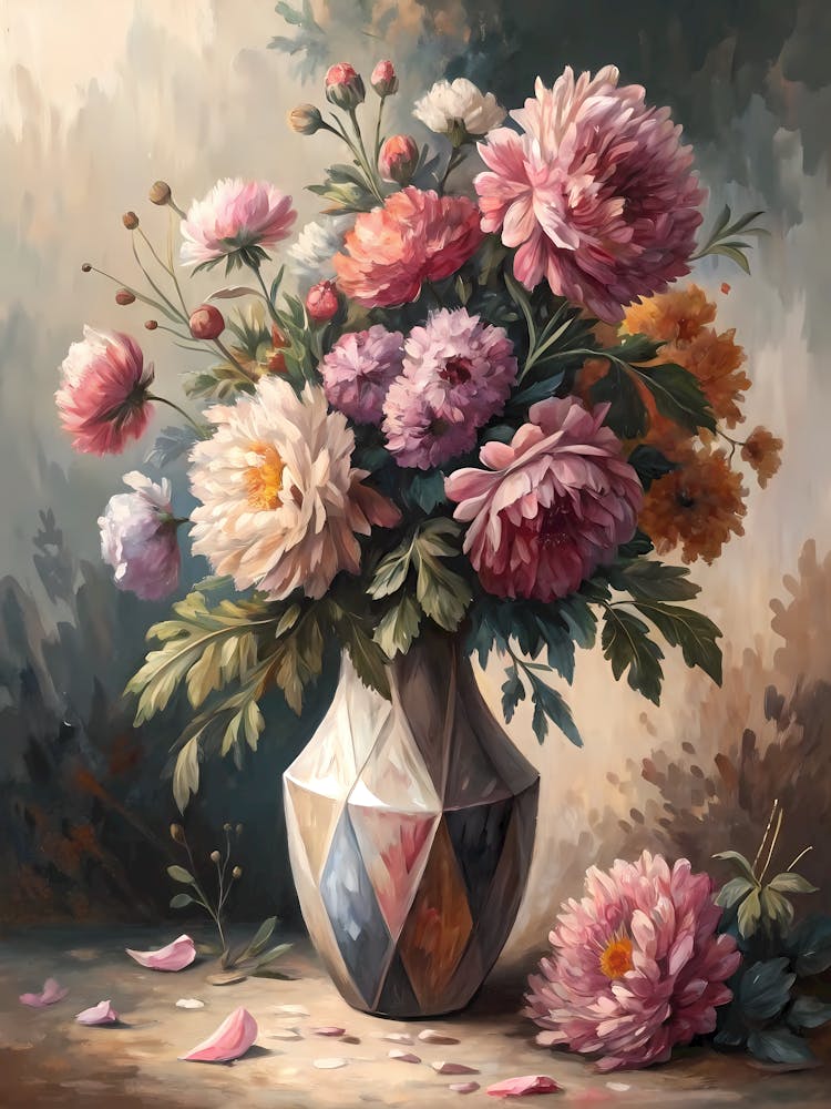 Oil Painting Style Floral Cluster Emerging