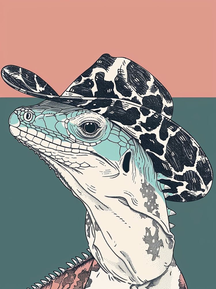 Lizard With A Cow Print Cowboy Hat Modern Abstract Illustration 5