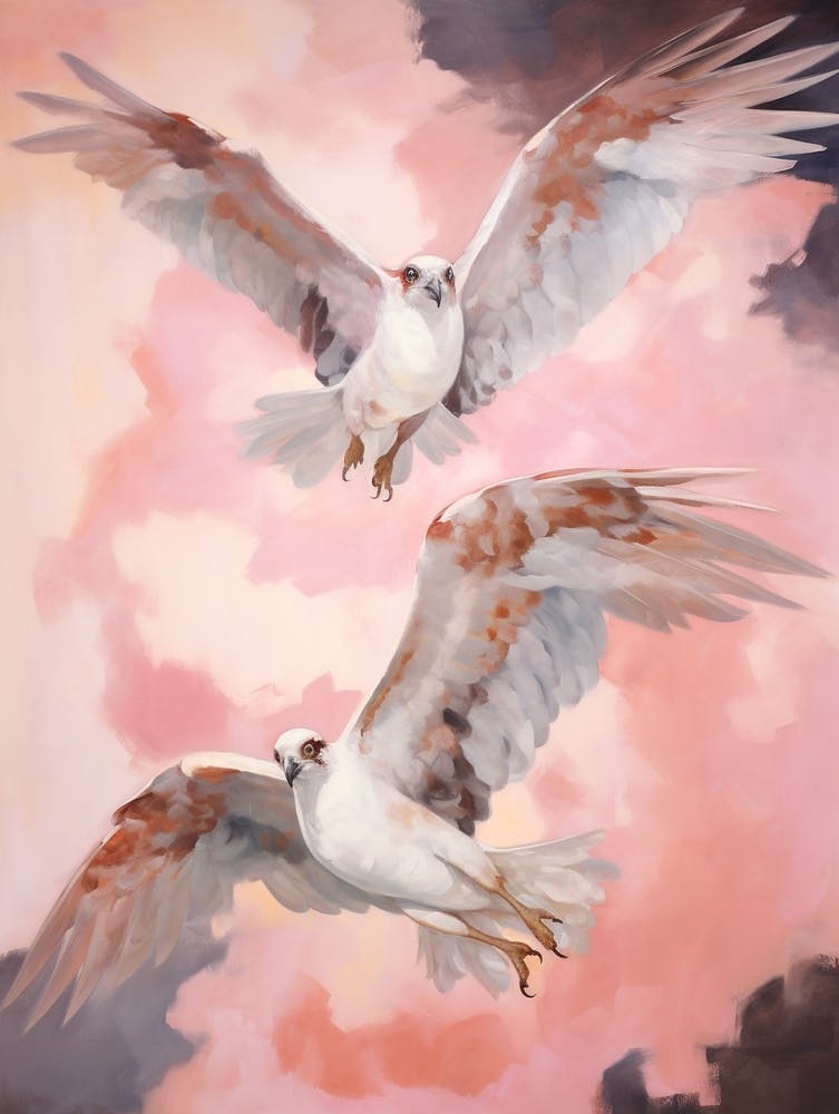 Peinture d'Oiseau Rose Éthéré Balbuzard pêcheur 1
