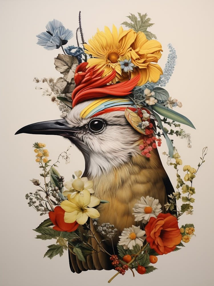 Bird With A Flower Crown Mockingbird 2