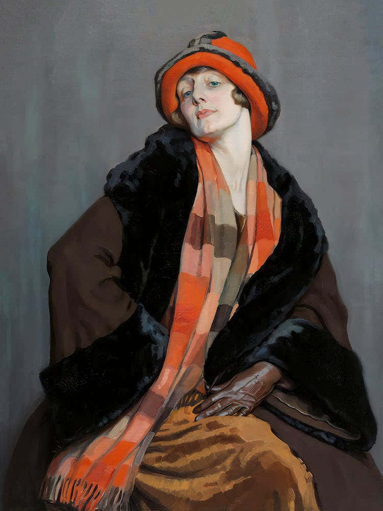 Lady In A Hat, Confident Woman, Vintage Woman Portrait, Muted Neutral Colors