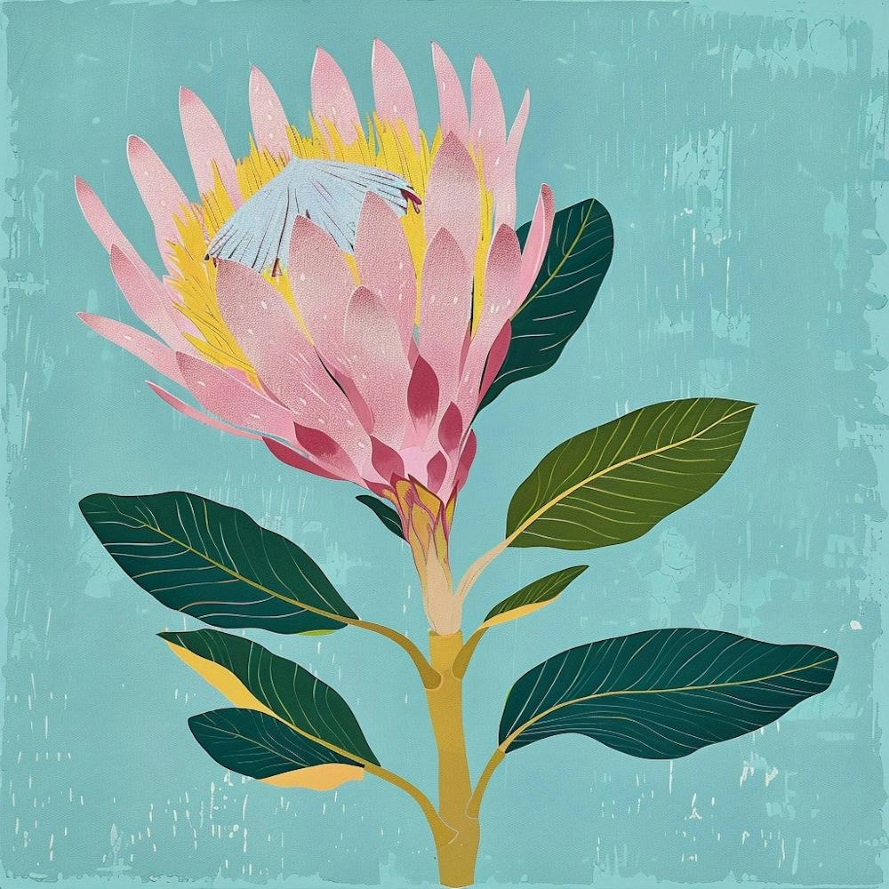 Protea 1 Square Flower Illustration