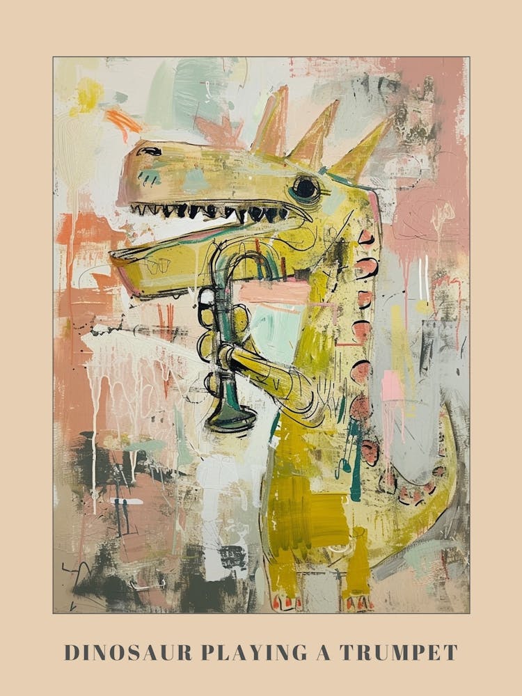 Graffiti Pastel Painting Dinosaur Playing Trumpet 1 Poster