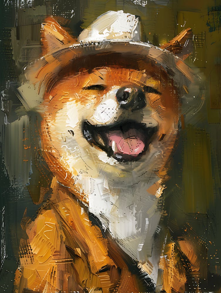 Peinture à l'Huile Shiba Inu Souriant 19