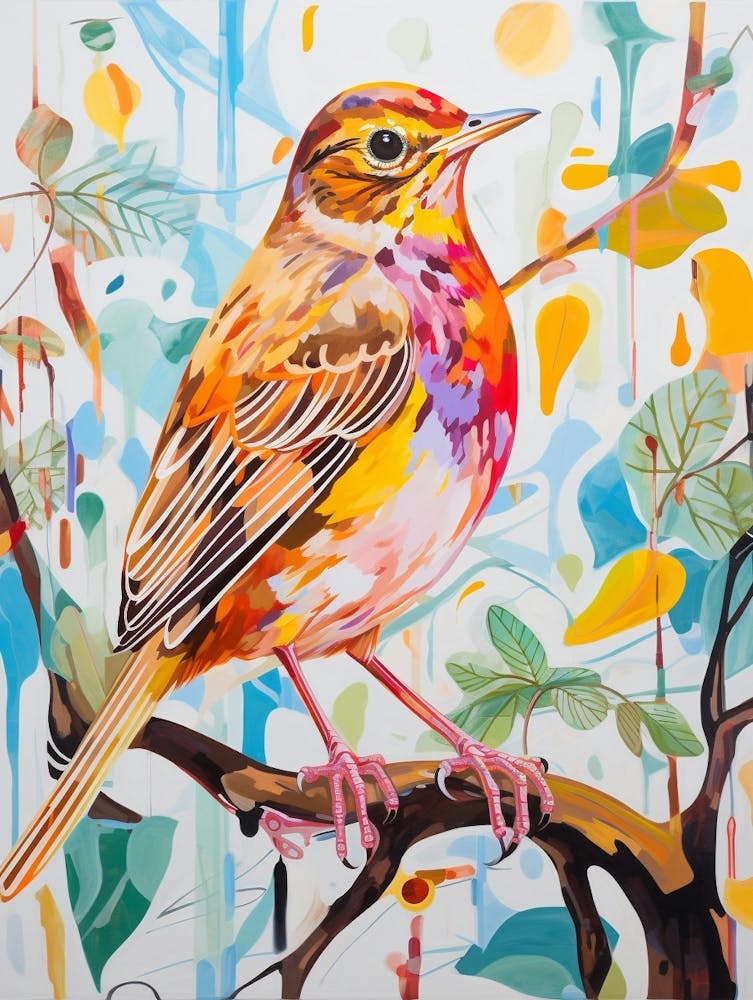 Peinture d'oiseau colorée Grive solitaire 3