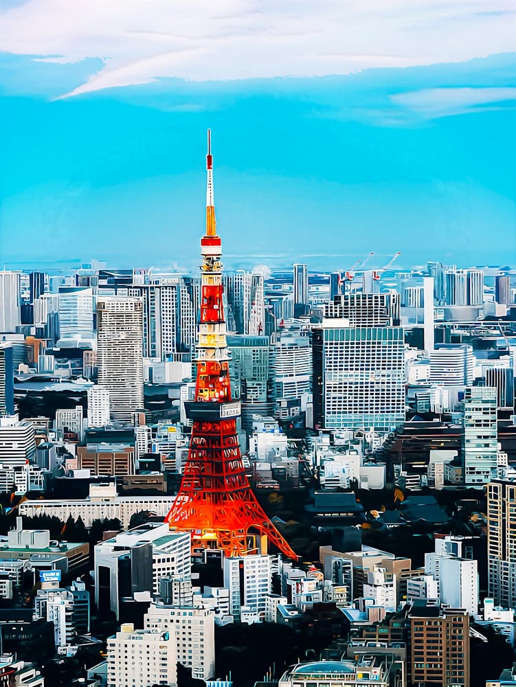 Luftaufnahme Tokyo Stadtansicht mit Tokyo Tower, Minato, Tokyo, Japan