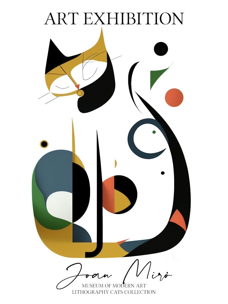 Joan Miro Inspired Abstract Cats Exhibition Poster