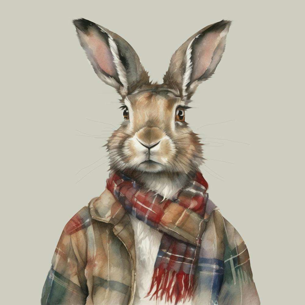 Highland Hare with Tartan Scarf