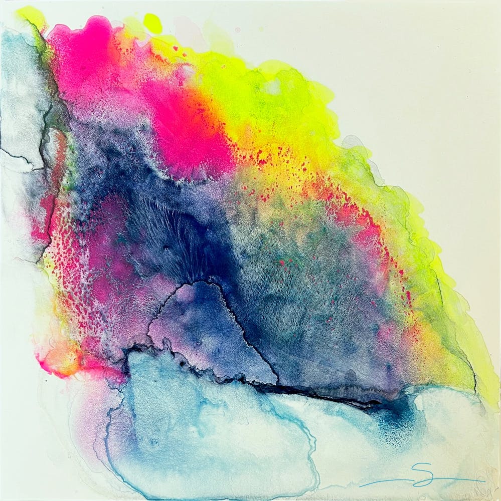 Abstract Neon and Grey, Watercolor Painting 