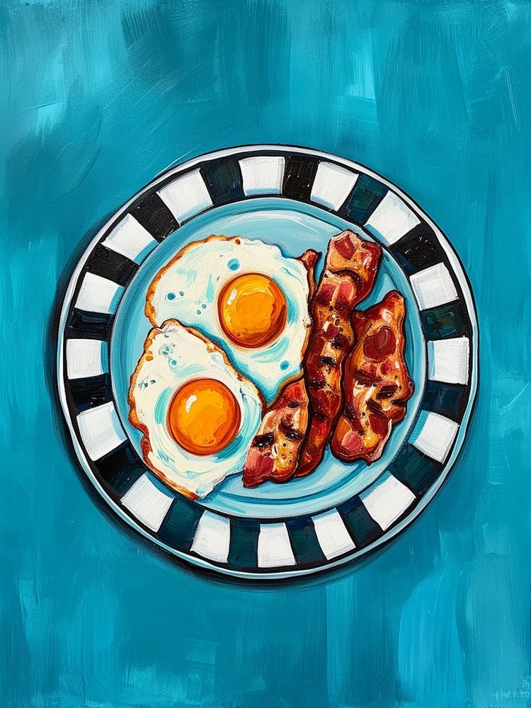 Œufs et Bacon Peinture Bleue