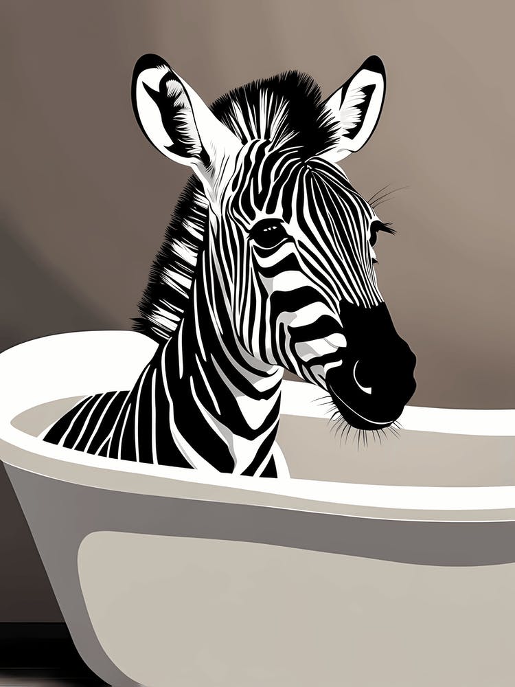 Zebra In A Bath Tub, whimsical animal art, 1105