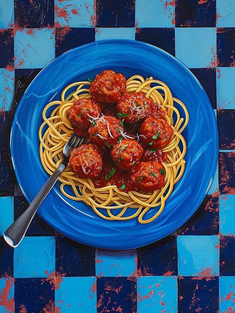 Spaghetti With Meatballs Checkered Blue 3