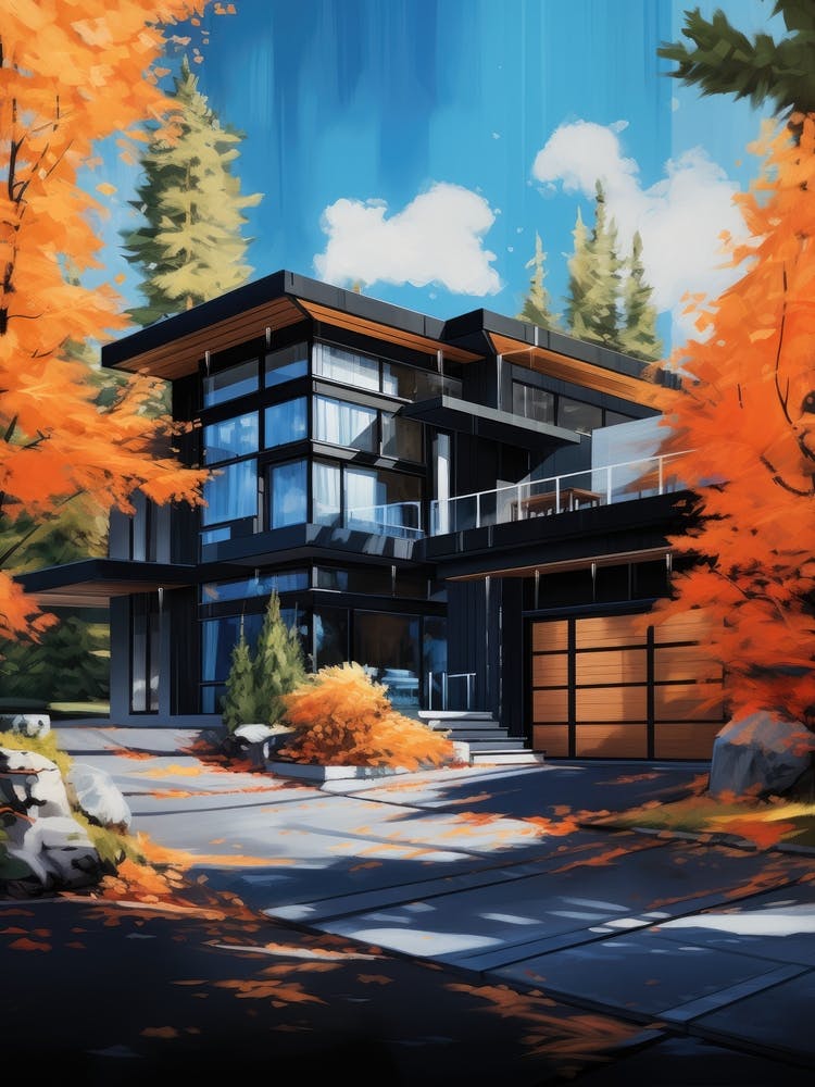 Maison Moderne En Automne