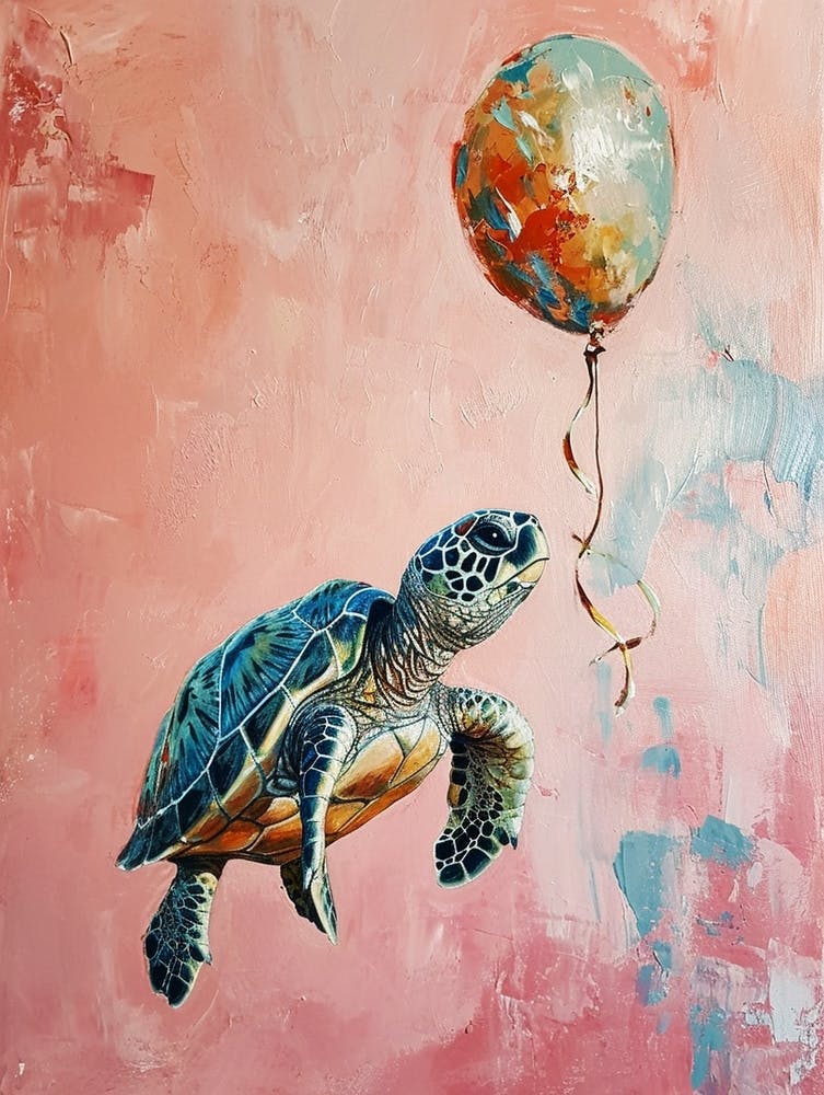 Cute Turtle 2 With Balloon