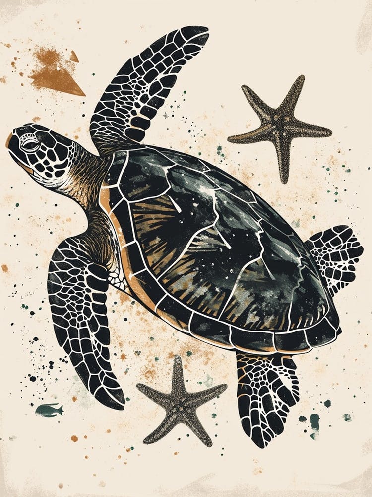Vintage Sea Turtle & Starfish  1