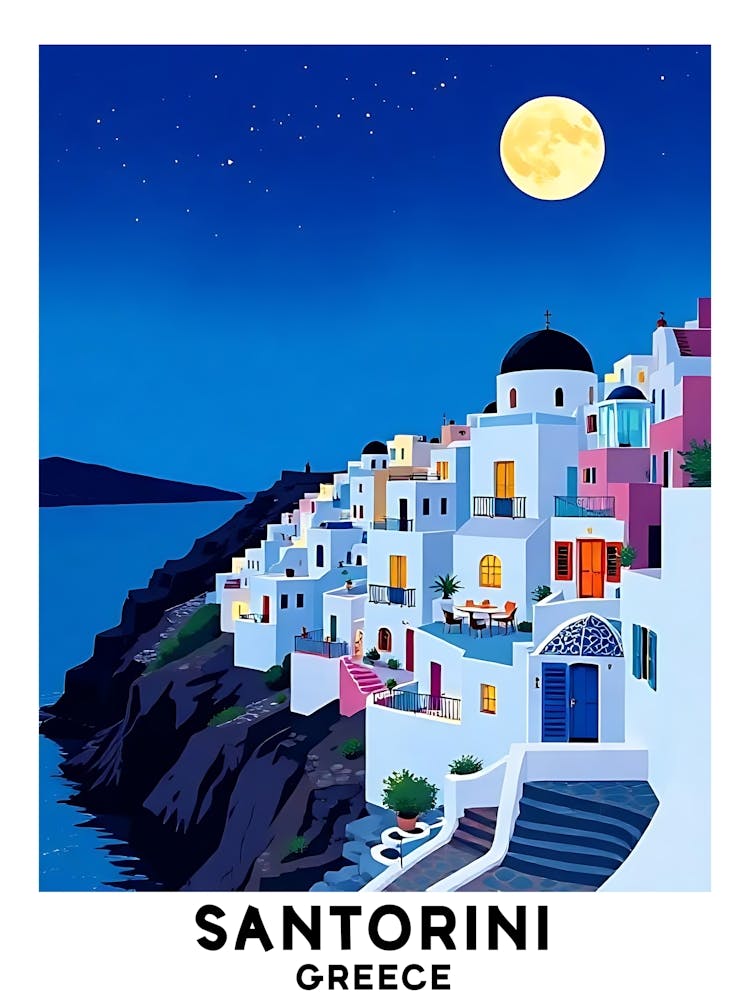 Santorini - Grèce Affiche de voyage vintage 7