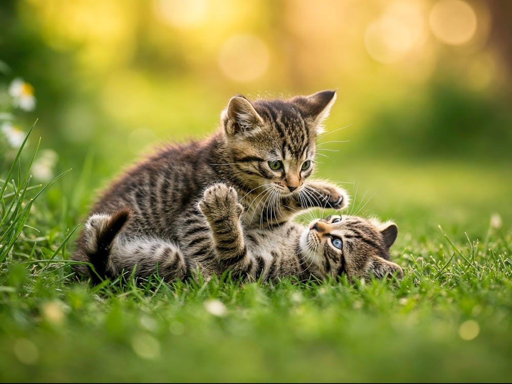 Kittens Playing In The Grass