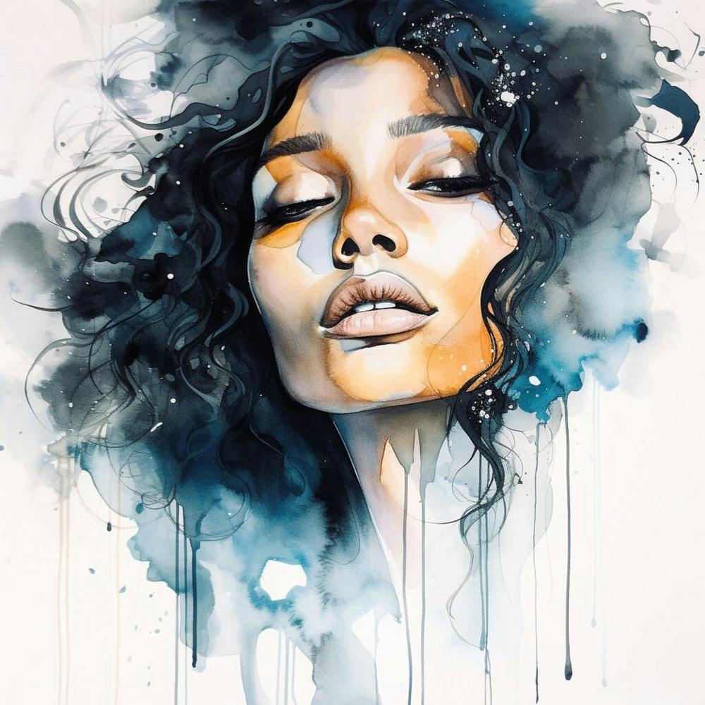 Woman 2 by F Parrish | black female art | black art | empowered | confident | watercolour art | wall art | feature wall | FParrishs 