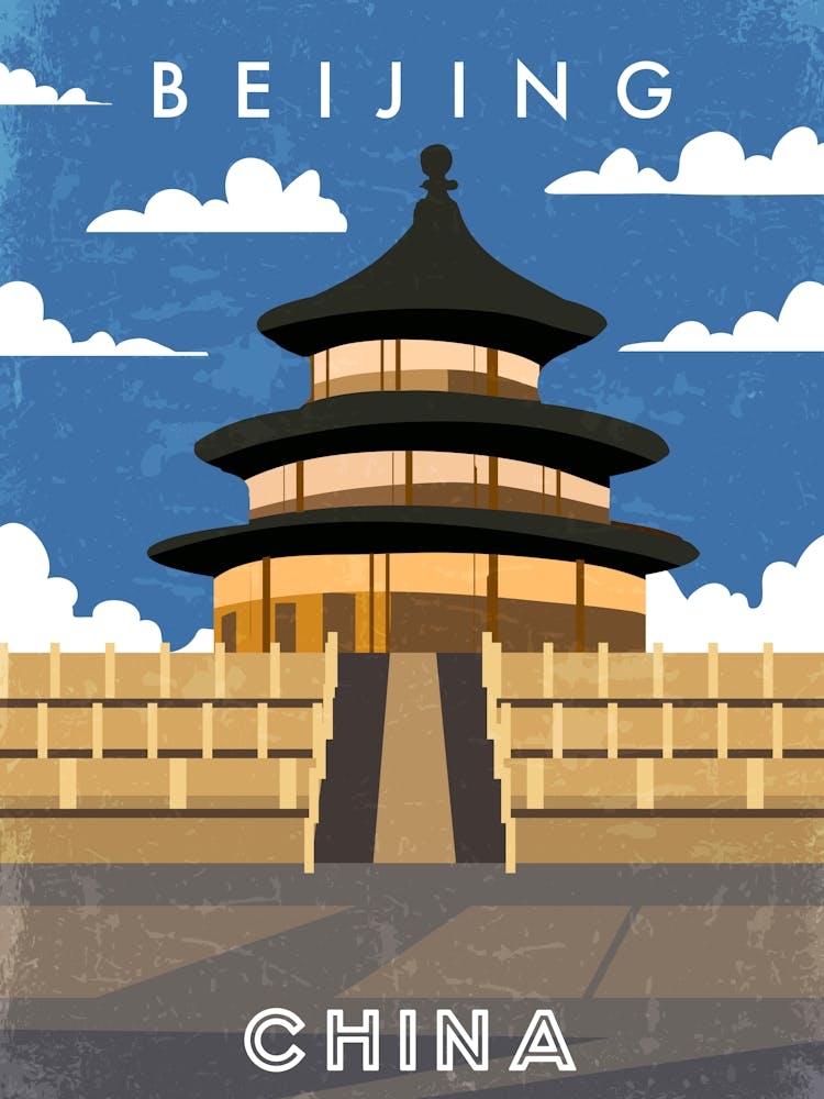 Beijing, China — Retro travel minimalist poster