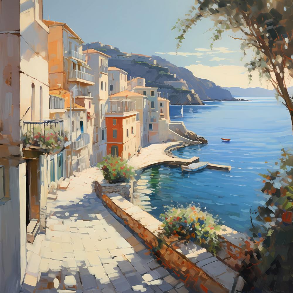 Seaside Serenity: Brushstrokes Beneath Positano's Skies