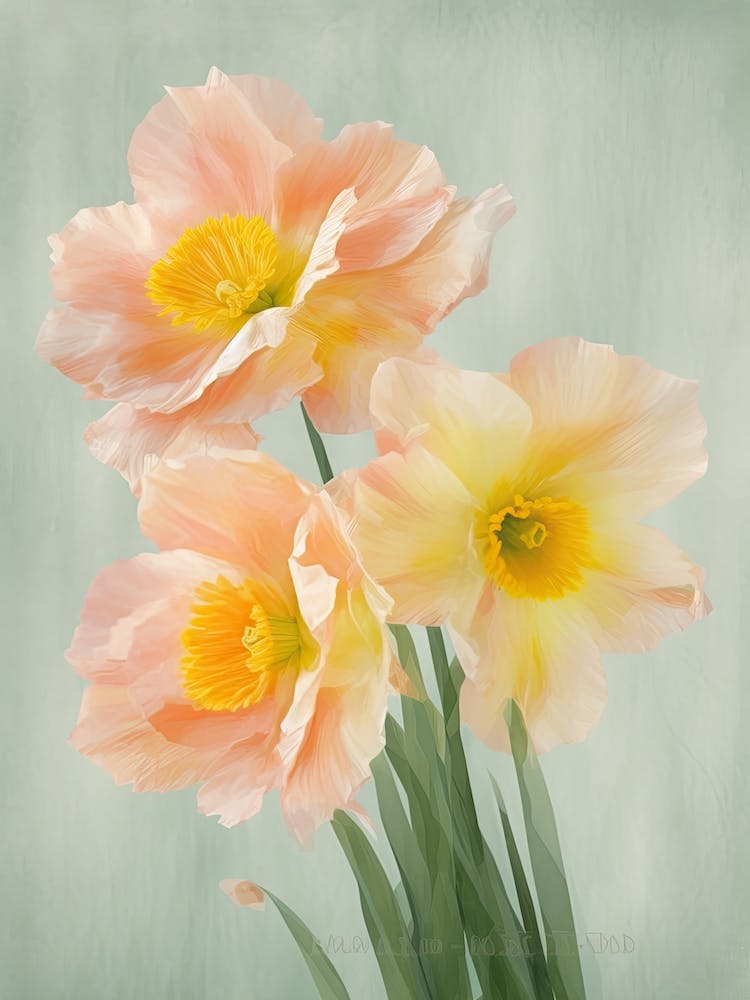 Bunch Of Daffodils Flowers Acrylic Painting In Pastel Colours 4