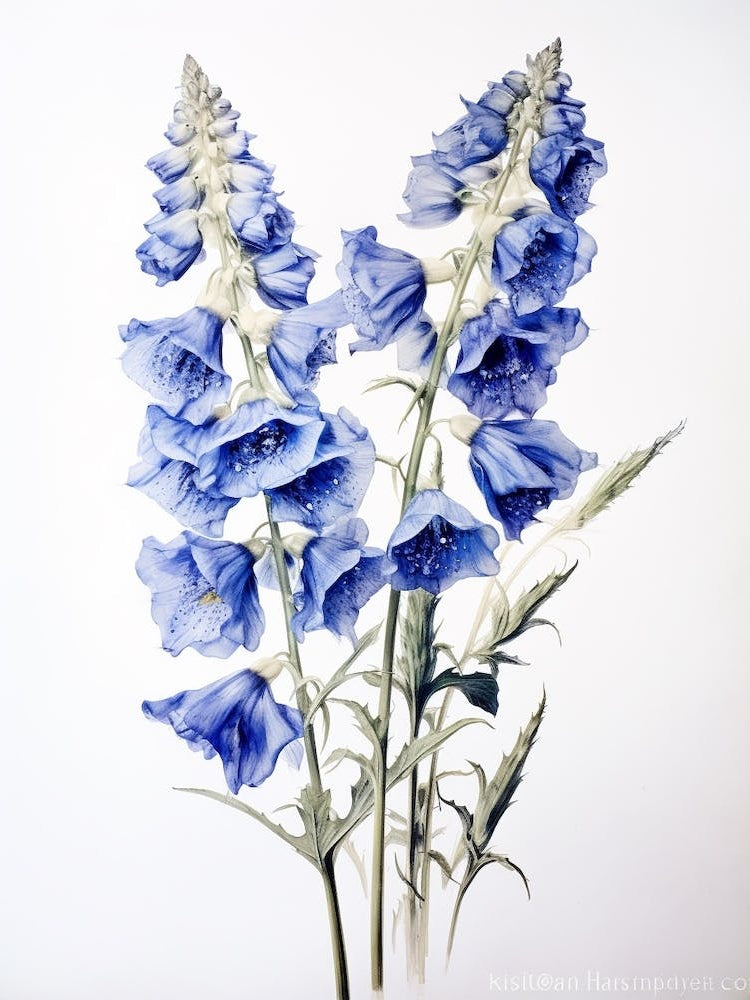Pressed Flower Botanical Art Delphinium 1