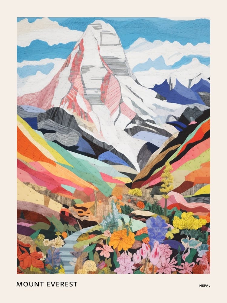 Mount Everest Nepal 3 Colourful Mountain Illustration Poster