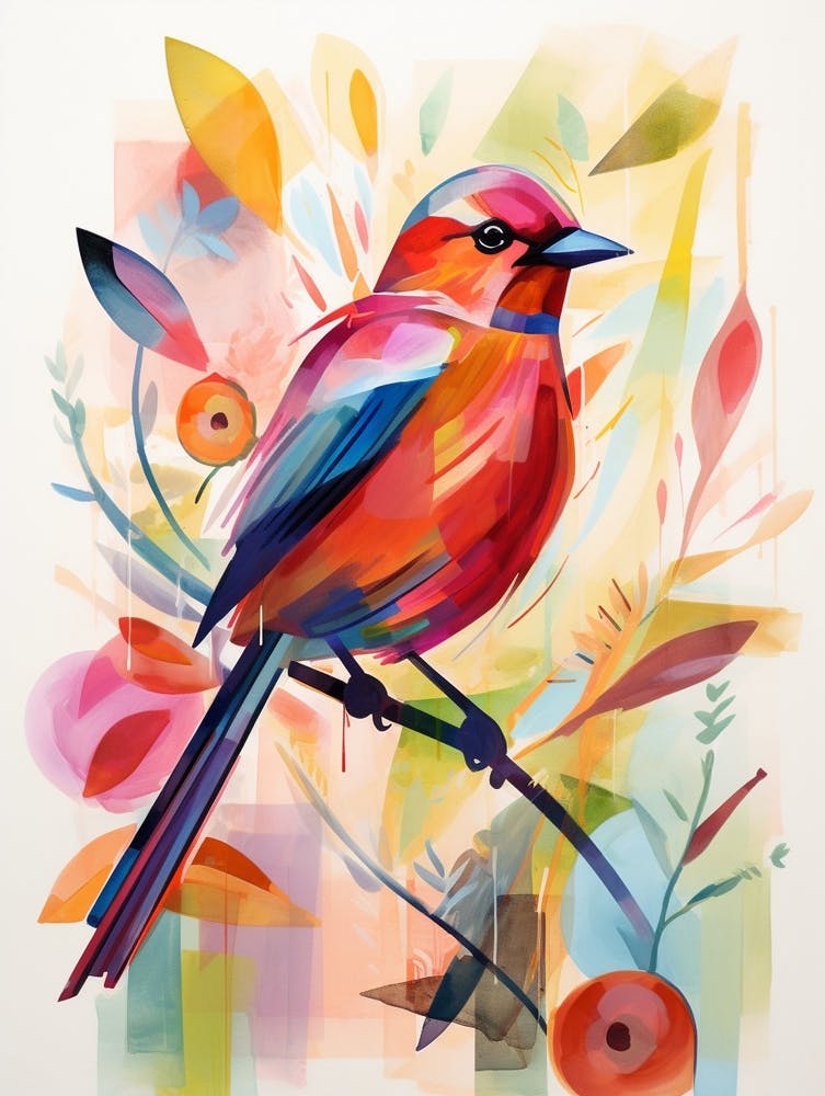 Bird Painting Collage Finch 2