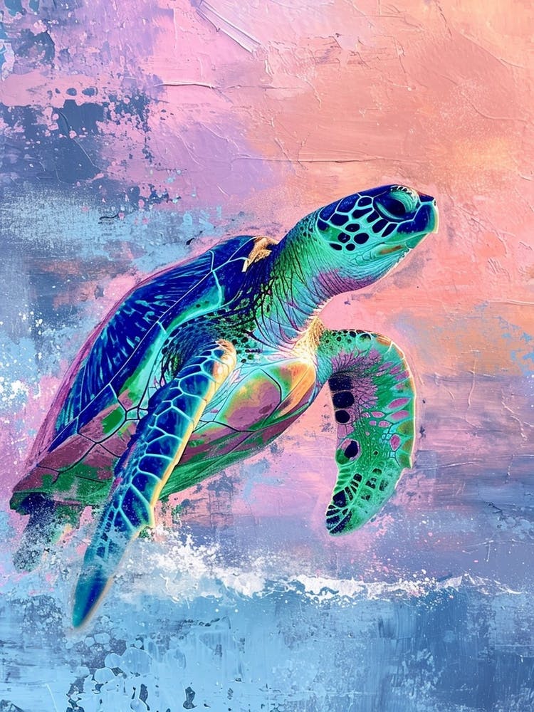 Colourful Textured Painting Of A Sea Turtle 1