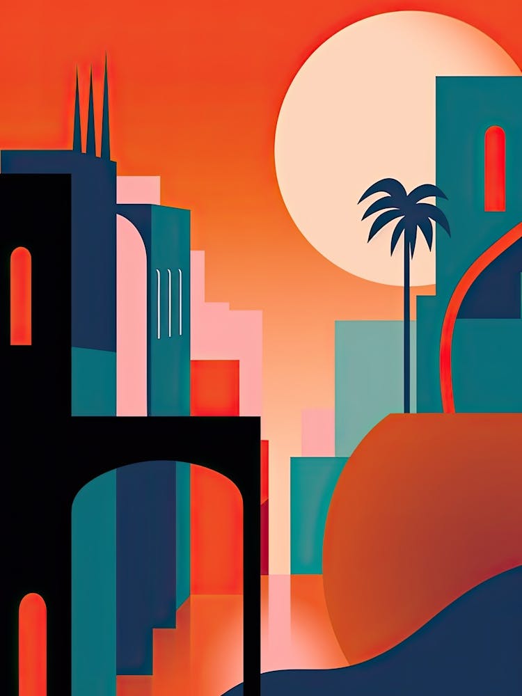 Waikiki Beach Hawaii, Usa, Bold Outlines 2