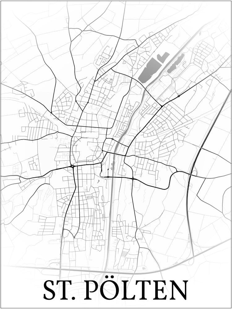 St Pölten, Lower Austria, Austria, city map, black and white fade design