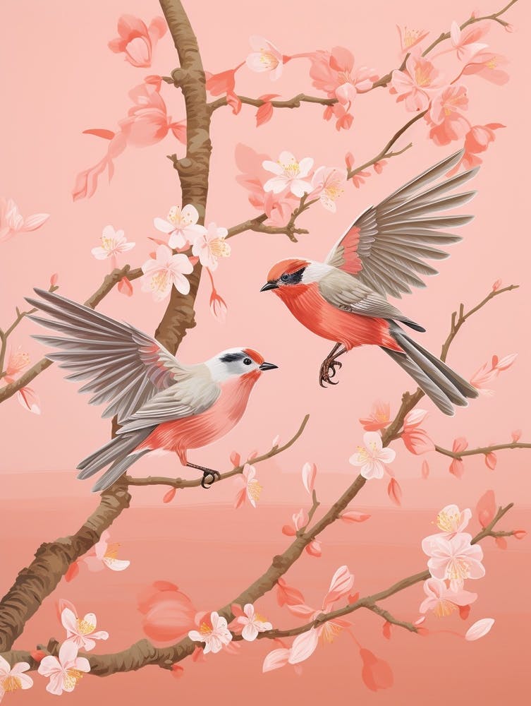 Vintage Japanese Inspired Bird Print Finch 1