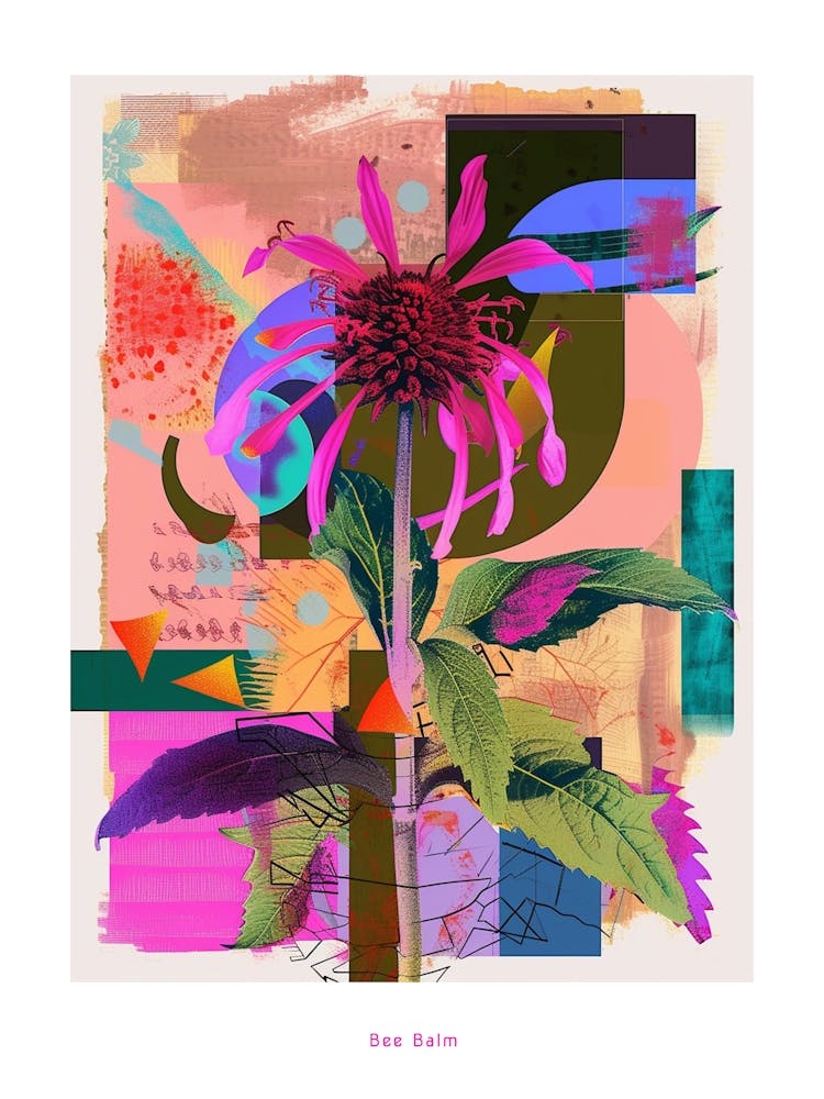 Bienenbalsam 4 Neon-Blumen-Collage-Poster