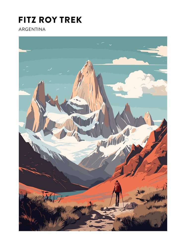 Fitz Roy Trek Argentina 3 Hiking Trail Landscape Poster